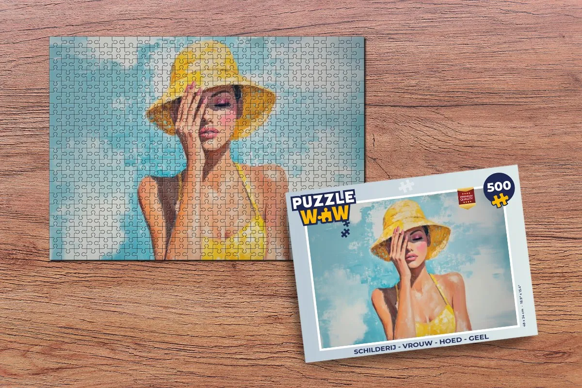 PuzzleWow Legpuzzel Vrouw met Hoed - 500 Stuks - Geel