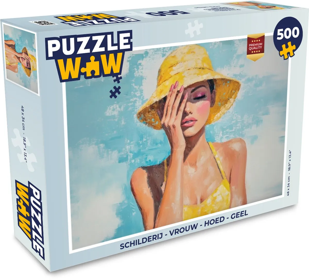 PuzzleWow Legpuzzel Vrouw met Hoed - 500 Stuks - Geel