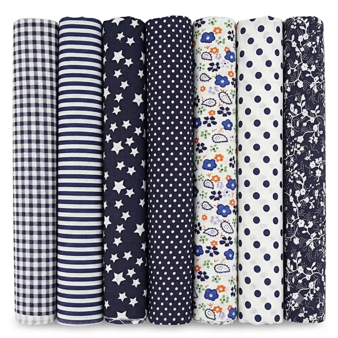 Marineblauwe stoffen voor naaien katoen stof bundel dames en hobby 7 delige set
