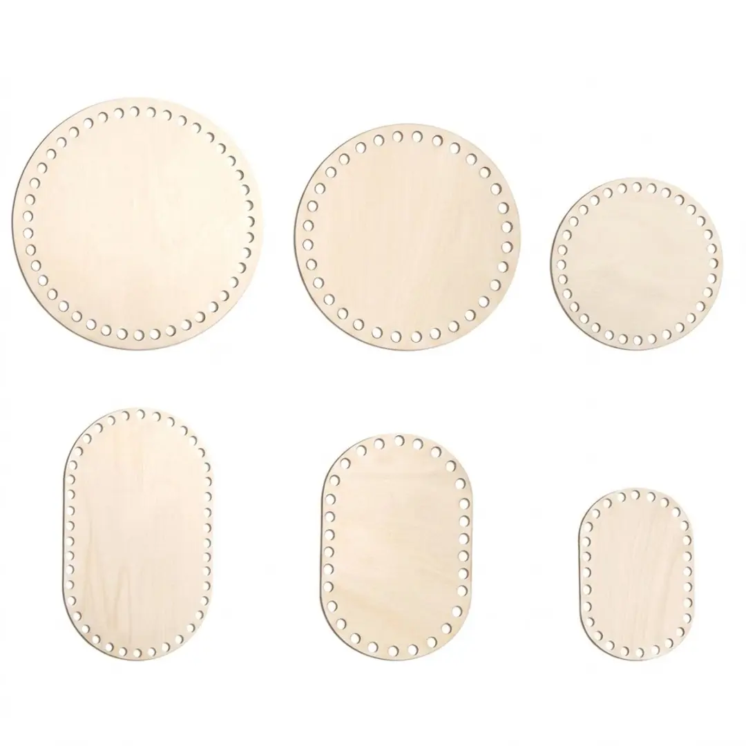 Beige houten haak mand bodems set voor weven