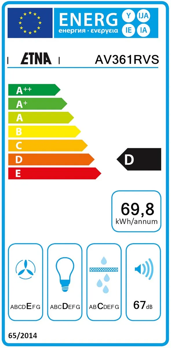 Etna AV361RVS Vlakscherm Afzuigkap 60cm - 310 m³/u