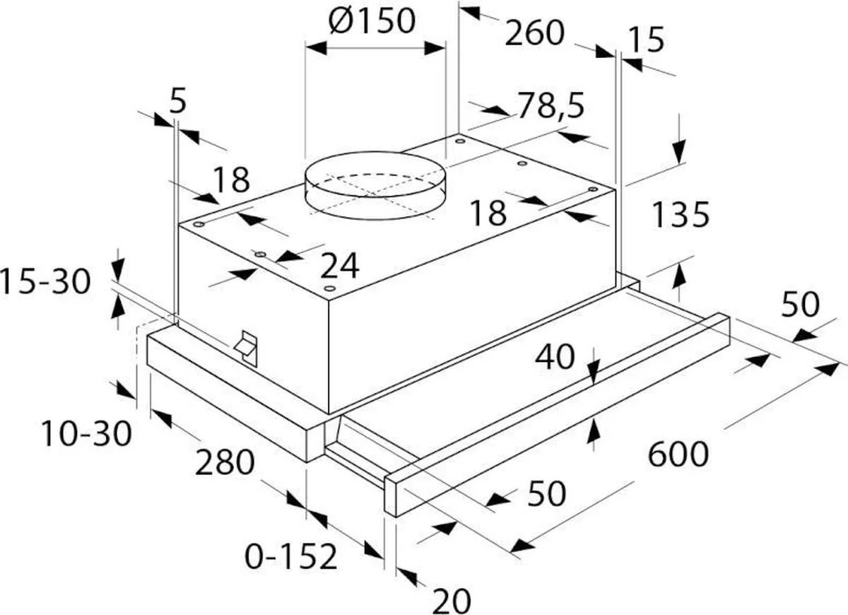 Etna AV361RVS Vlakscherm Afzuigkap 60cm - 310 m³/u