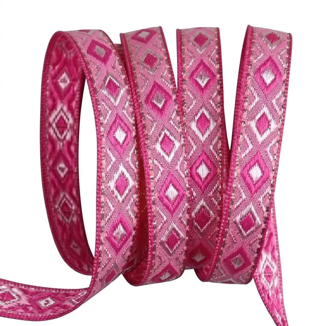 Roze jacquard lint band 12 mm DIY kleding tas decoratie etnisch patroon geweven sier lint borduur lint kant afwerking hobby naaien handwerk 4,5 meter