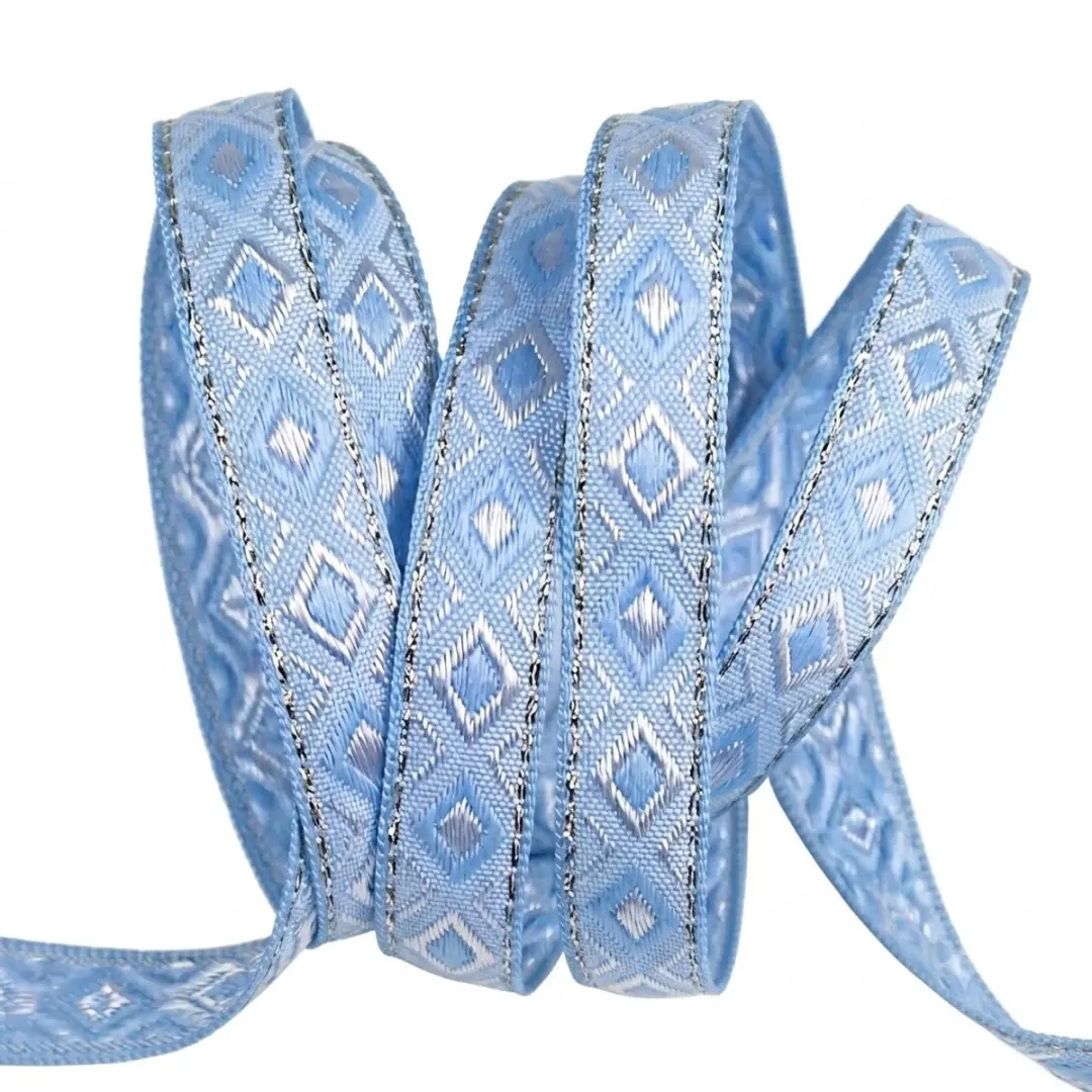 Lichtblauw jacquard lint band 12 mm DIY kleding tas decoratie etnisch patroon ge