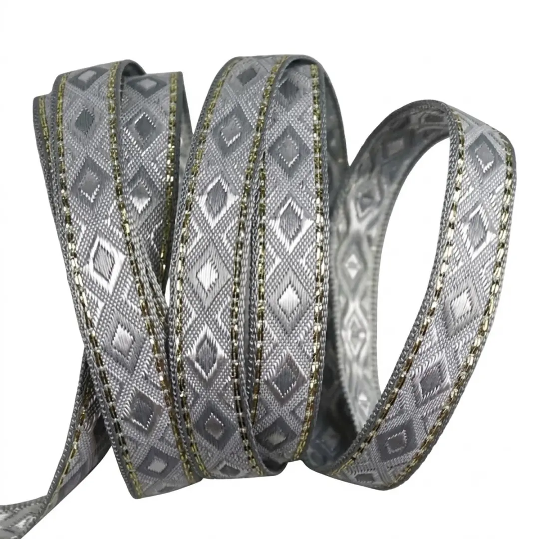 Grijs jacquard lint band 12 mm DIY kleding tas decoratie etnisch patroon geweven