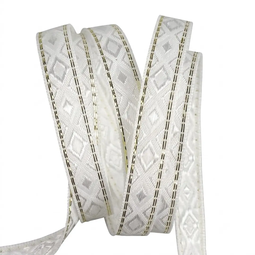 Wit jacquard lint band 12 mm DIY kleding tas decoratie etnisch patroon geweven s