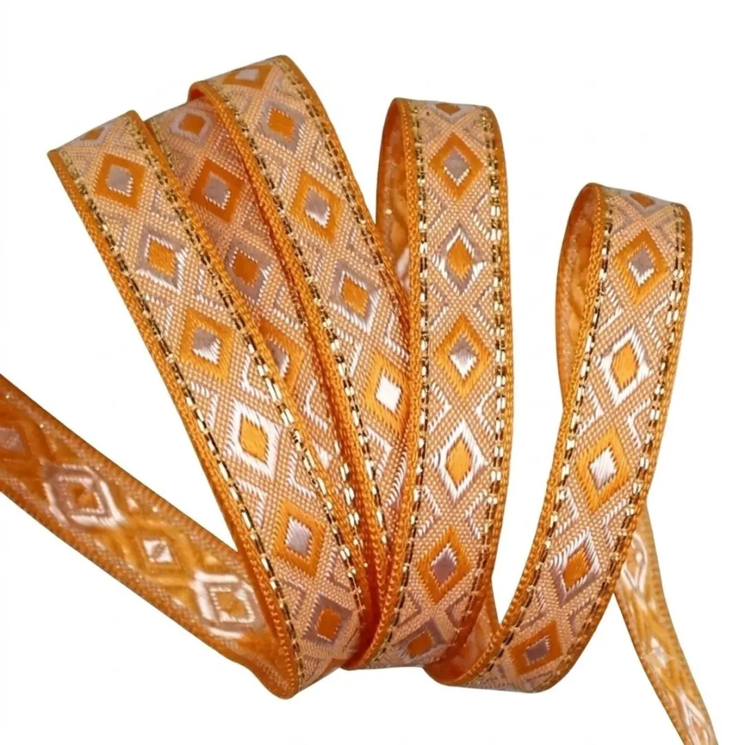 Oranje jacquard lint band 12 mm DIY kleding tas decoratie etnisch patroon geweve