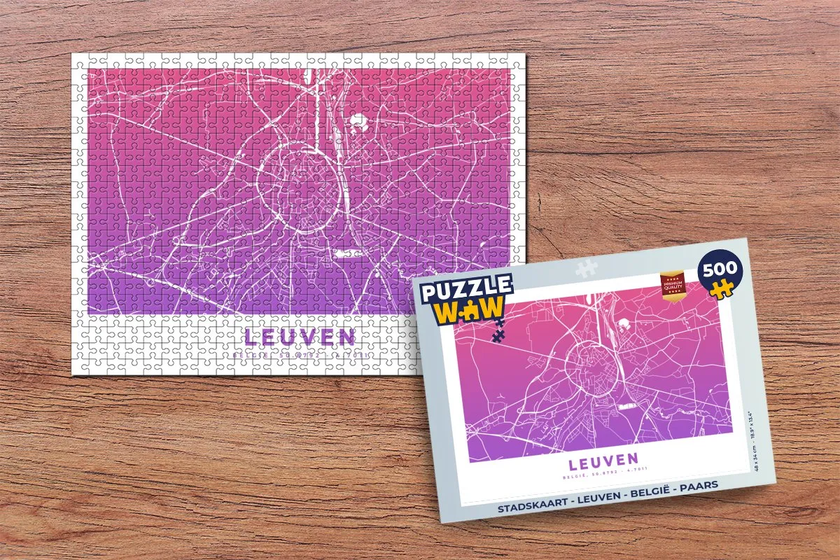 PuzzleWow Stadskaart Leuven België Legpuzzel 500 Stuks - Multicolor