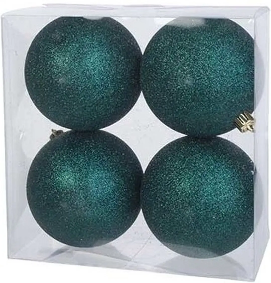 4x Petrol blauwe kunststof kerstballen 10 cm