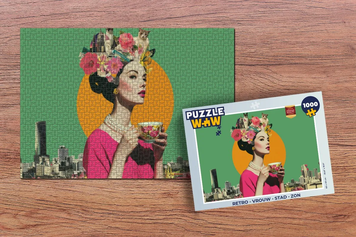 PuzzleWow Retro Vrouw Stad Zon Puzzel - 1000 Stuks