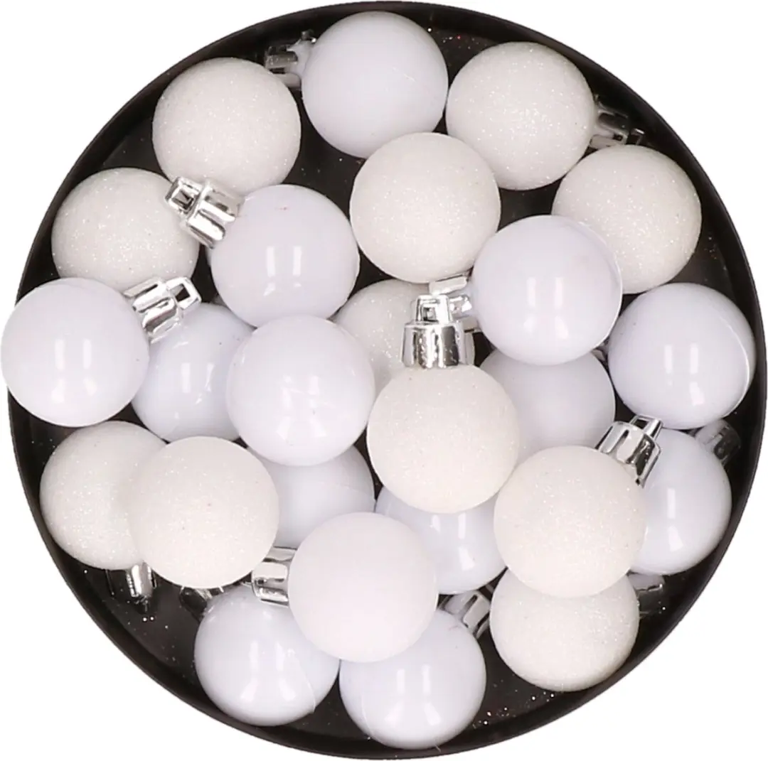 60x stuks kleine kunststof kerstballen wit 3 cm mat/glans/glitter