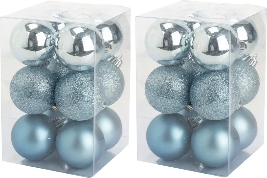 48x stuks kunststof kerstballen ijsblauw 6 cm mat/glans/glitter