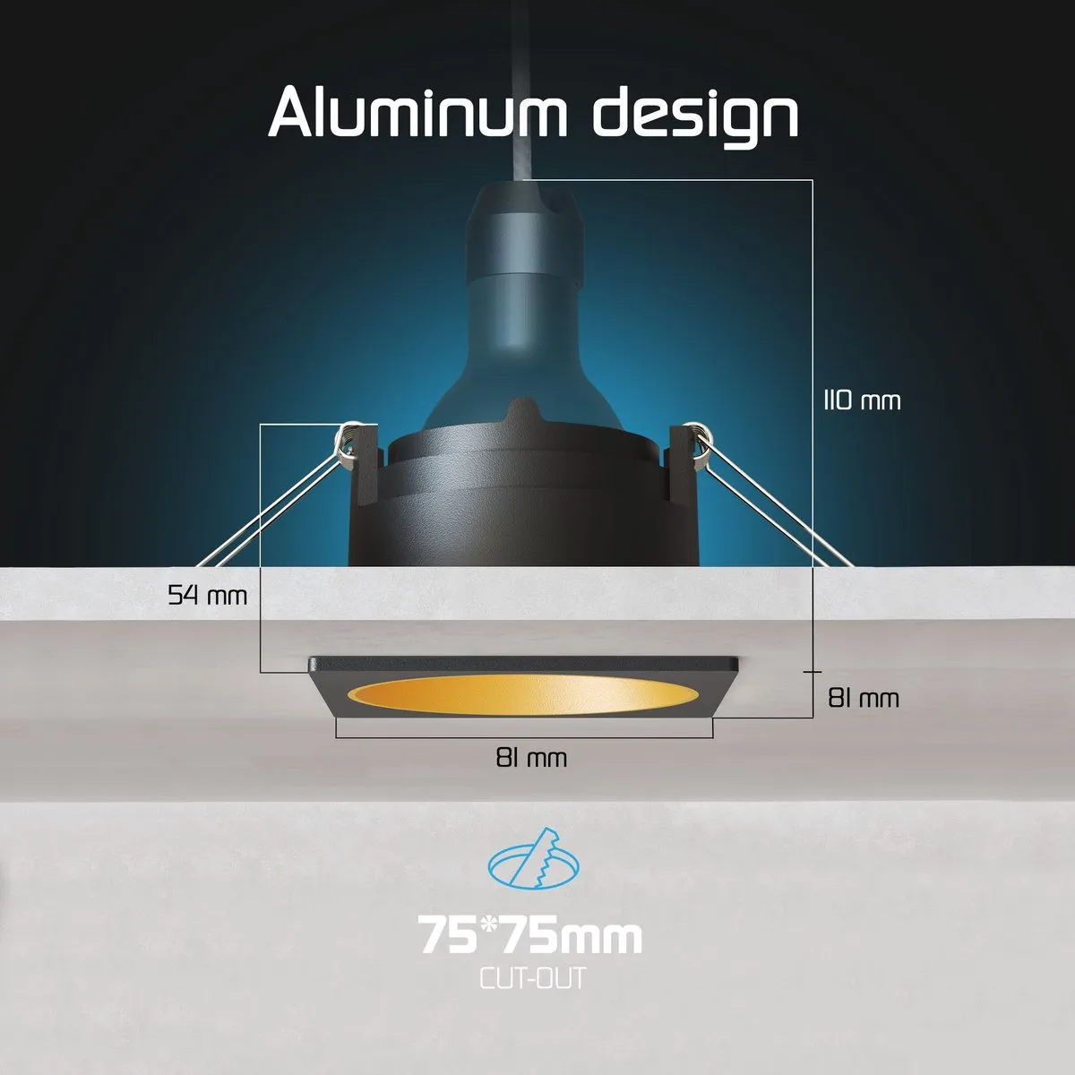 Ledvion 6x Inbouwspot 81x81mm Zwart/Goud - 2700K - 3W