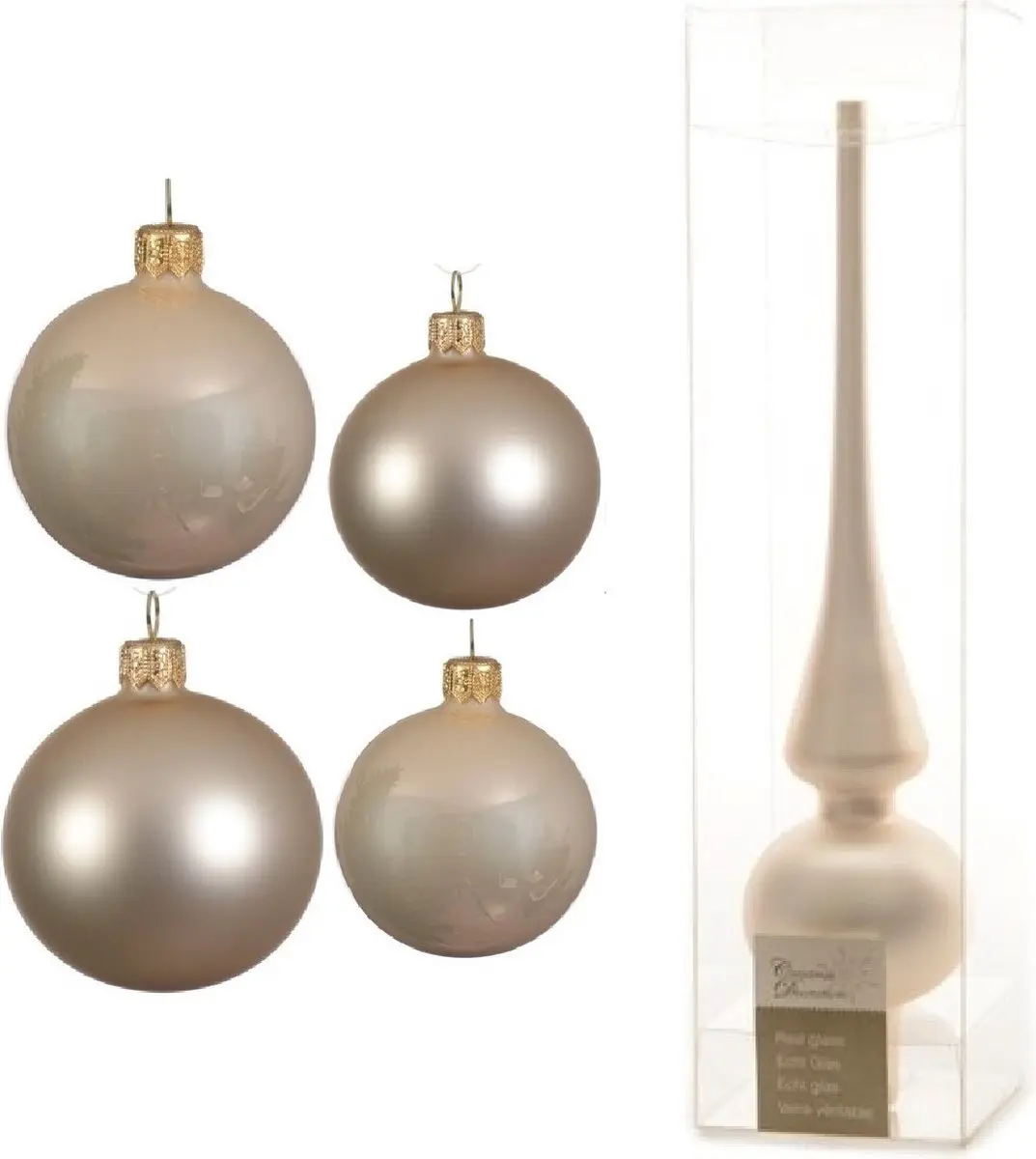 Compleet glazen kerstballen pakket champagne glans/mat 38x stuks