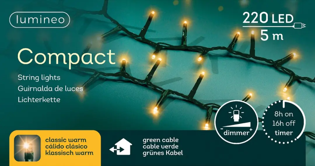 Lumineo LED Kerstverlichting 5m 220 Stuks - Goud - Dimbaar - afbeelding 5 van 6