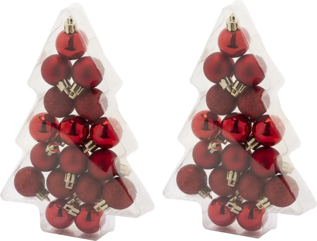 34x stuks kleine kunststof kerstballen rood 3 cm mat/glans/glitter