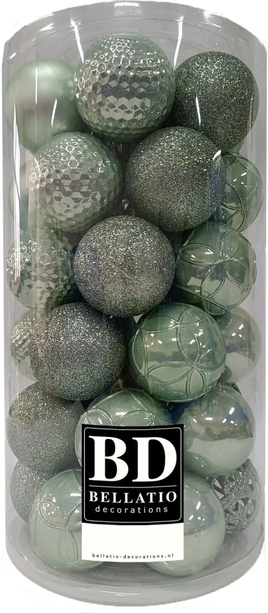 37x stuks kunststof kerstballen mintgroen 6 cm inclusief kerstbalhaakjes