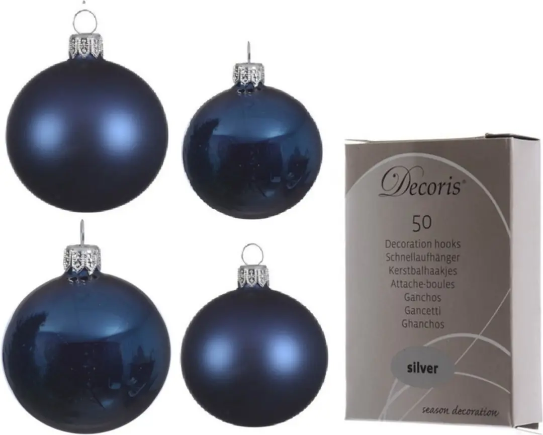 Compleet glazen kerstballen pakket donkerblauw glans/mat 38x stuks