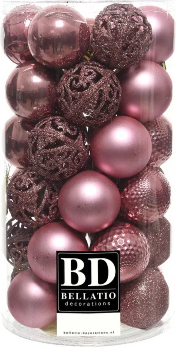 37x stuks kunststof kerstballen oudroze 6 cm inclusief kerstbalhaakjes
