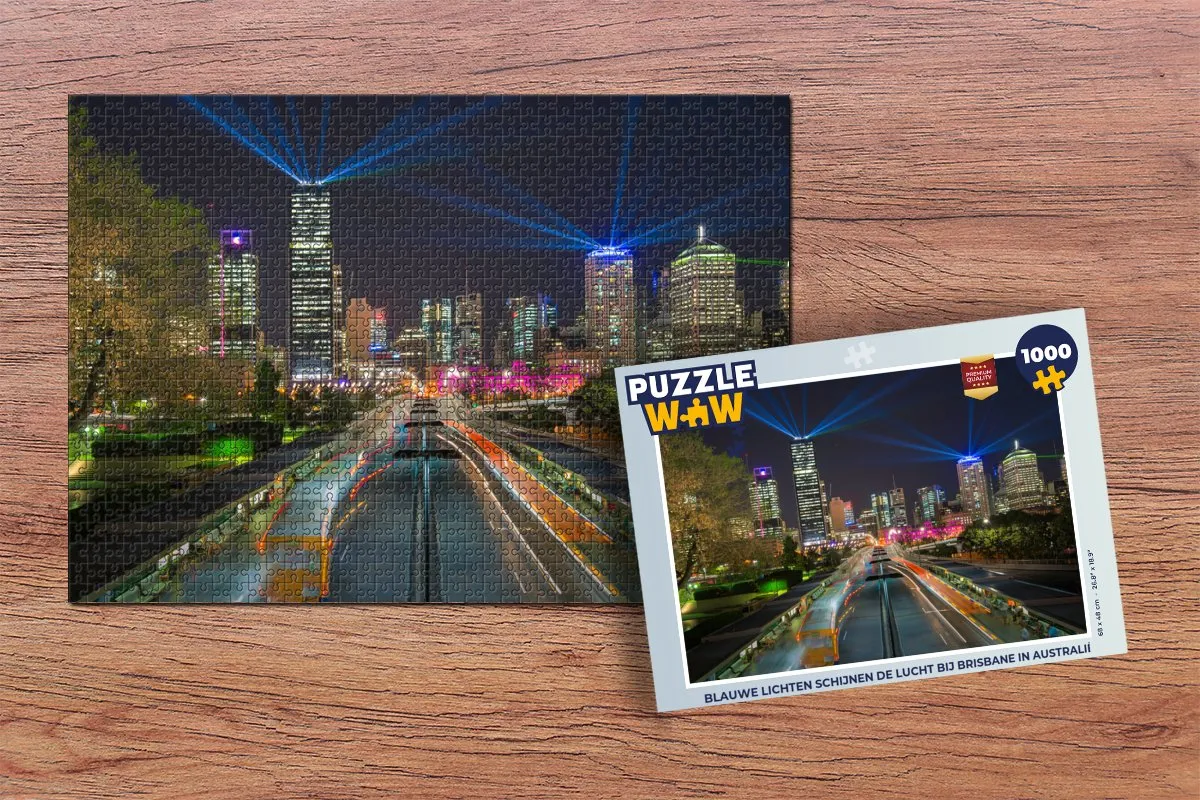 PuzzleWow Legpuzzel 1000 Stuks - Blauwe Lichten Brisbane - Multicolor