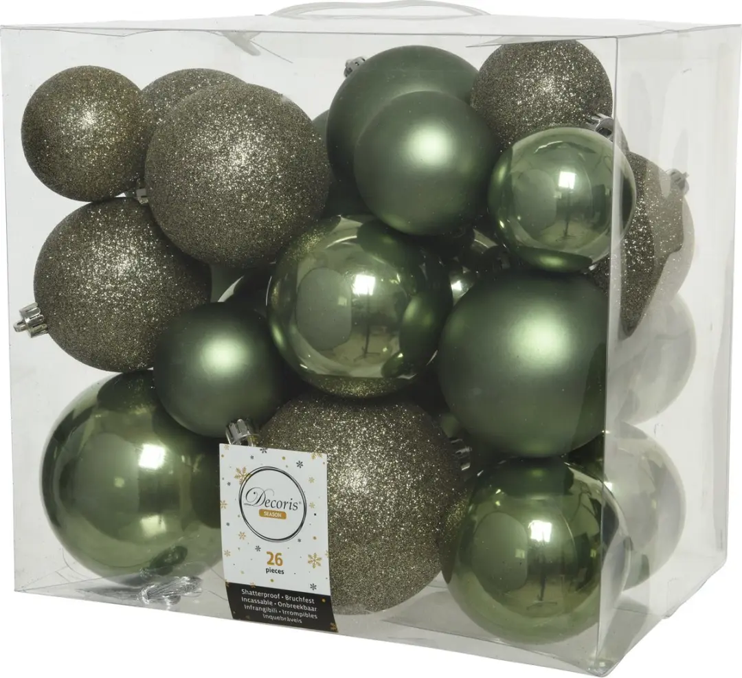 52x stuks kunststof kerstballen mos groen 6-8-10 cm