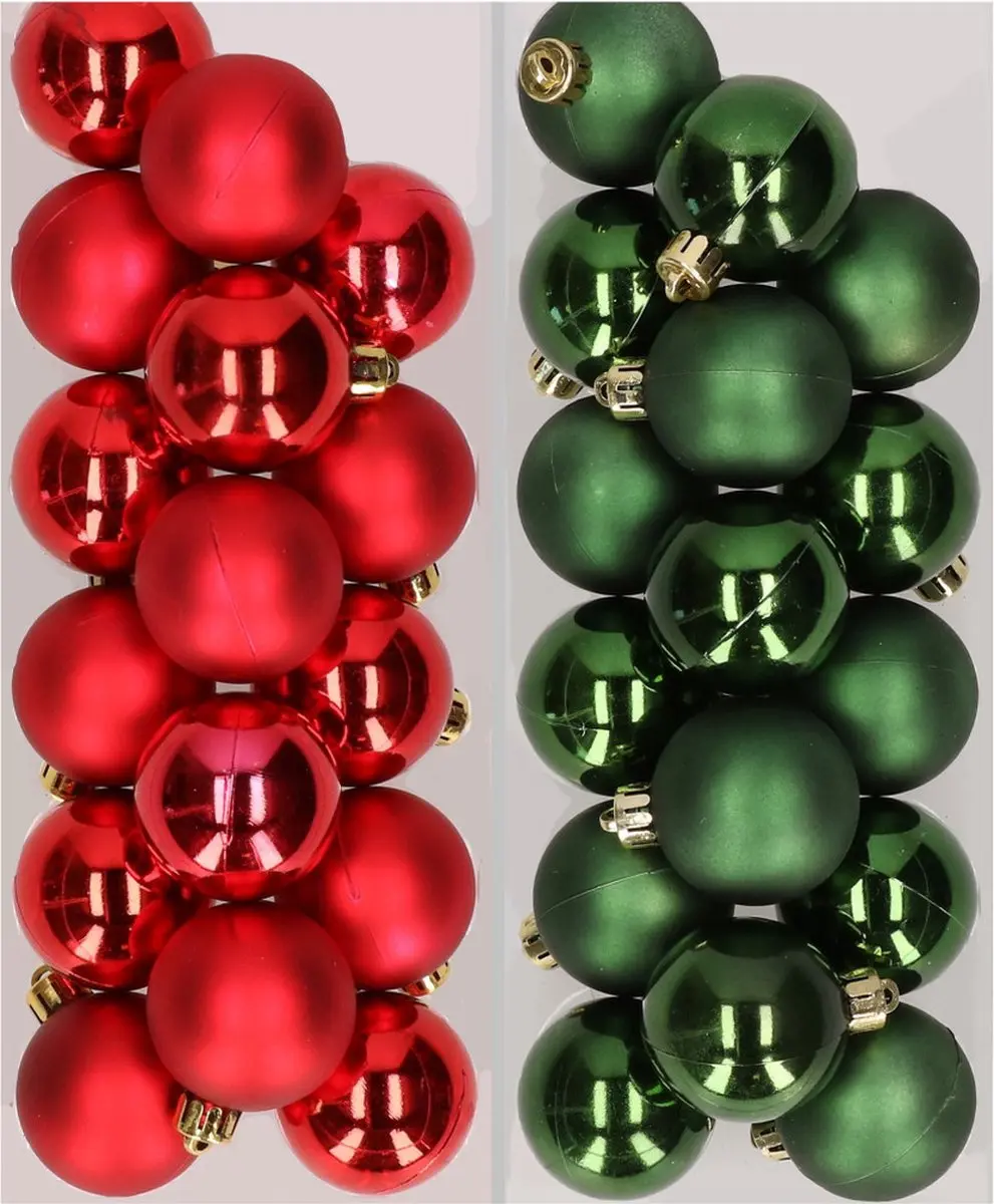 32x stuks kunststof kerstballen mix van rood en donkergroen 4 cm