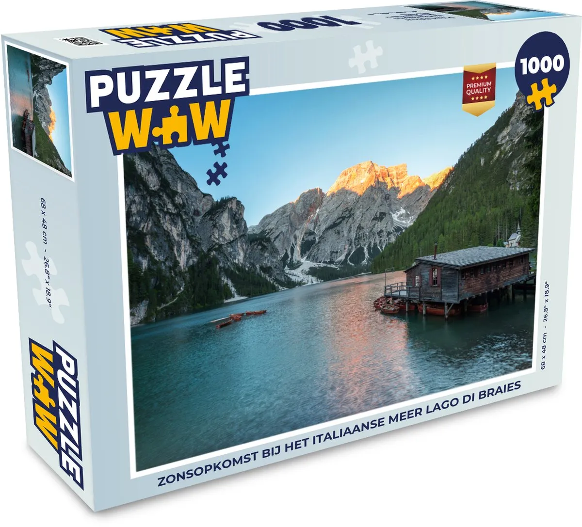 PuzzleWow Legpuzzel Zonsopkomst Lago di Braies 1000 Stuks - Multicolor