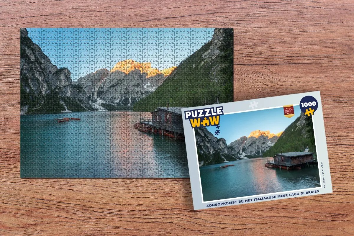 PuzzleWow Legpuzzel Zonsopkomst Lago di Braies 1000 Stuks - Multicolor