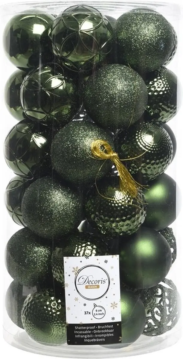 Kunststof Kerstballen 6cm - 36 Stuks - Dennengroen - afbeelding 2 van 2