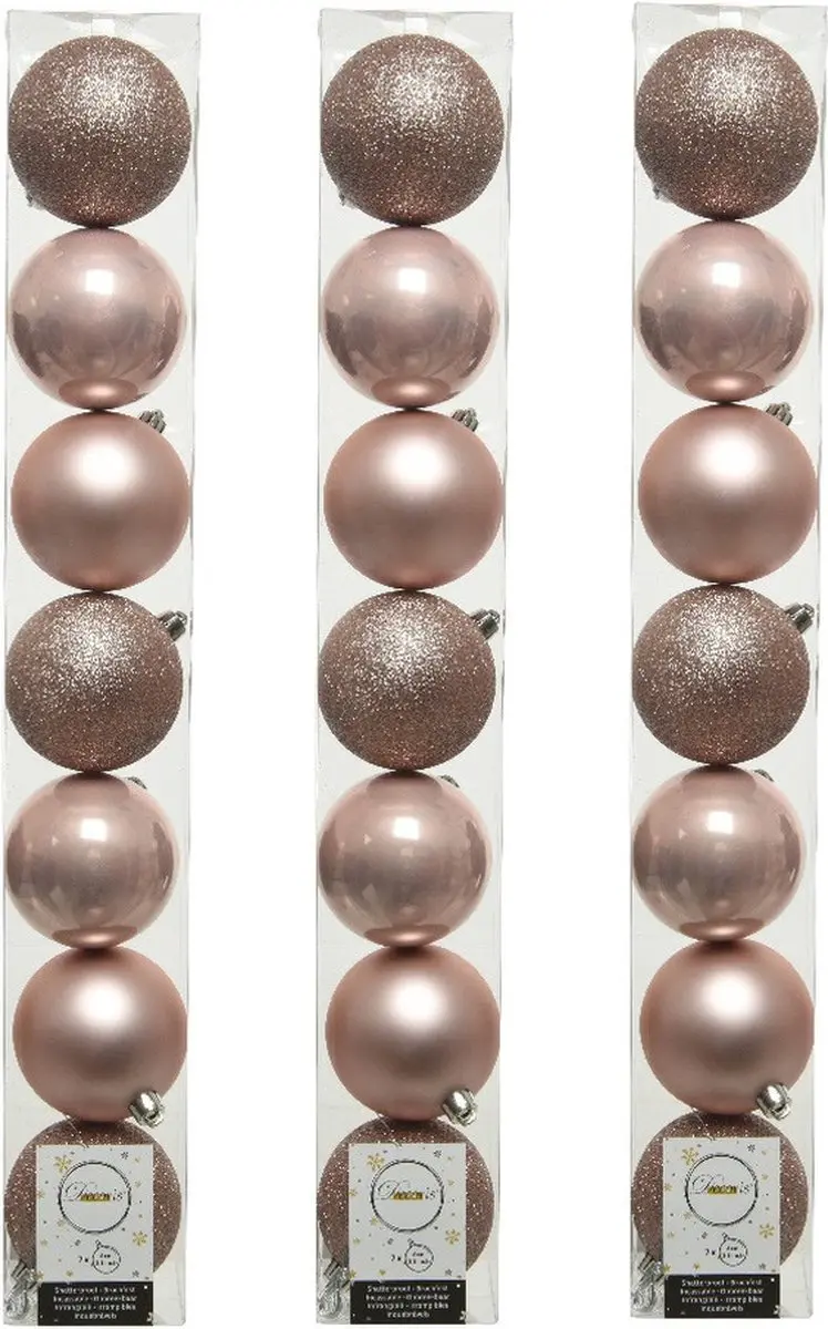 28x stuks kunststof kerstballen lichtroze (blush) 8 cm - Mix - Onbreekbare plastic kerstballen