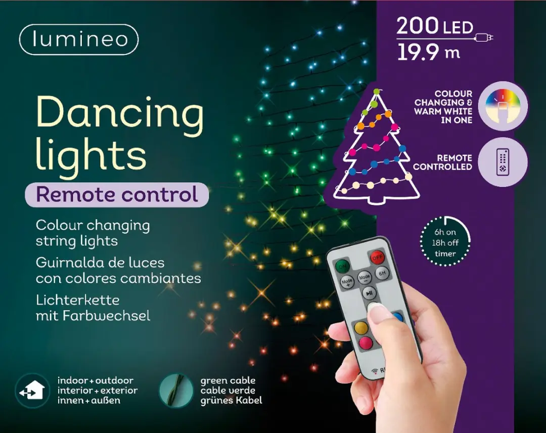 Lumineo RGB-W Kerstboomverlichting 19,9m - 200 LED - Zwart - afbeelding 4 van 6
