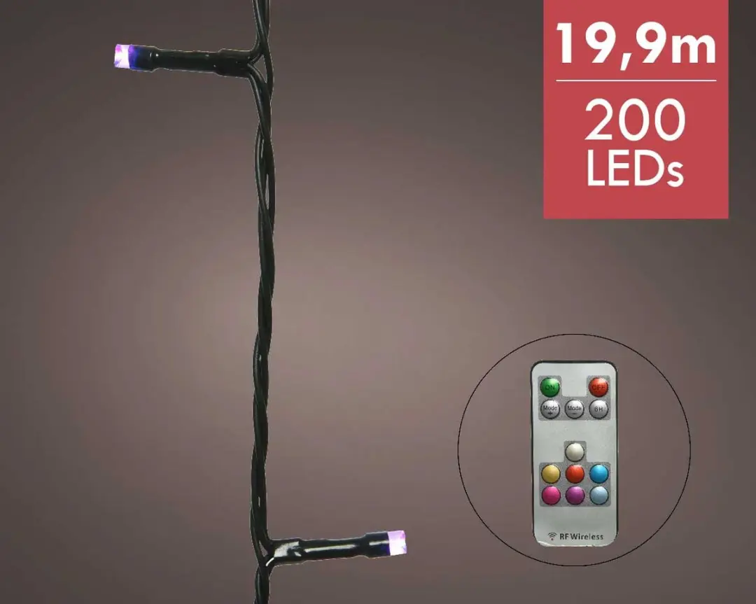 Lumineo RGB-W Kerstboomverlichting 19,9m - 200 LED - Zwart - afbeelding 5 van 6