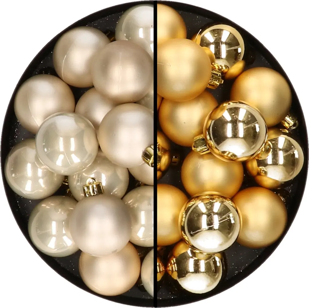 32x stuks kunststof kerstballen mix van champagne en goud 4 cm