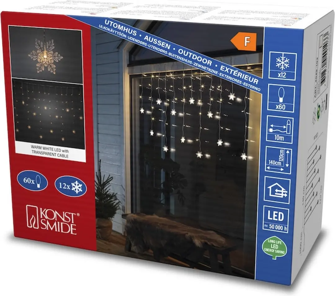 Konstsmide Lichtgordijn 11 Sneeuwvlokken 60 LED - Warm wit - afbeelding 5 van 6