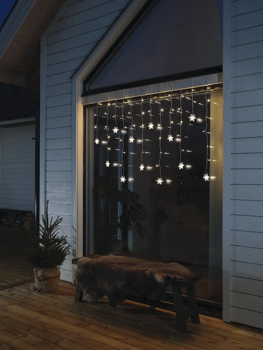 Konstsmide Lichtgordijn 11 Sneeuwvlokken 60 LED - Warm wit - afbeelding 3 van 6