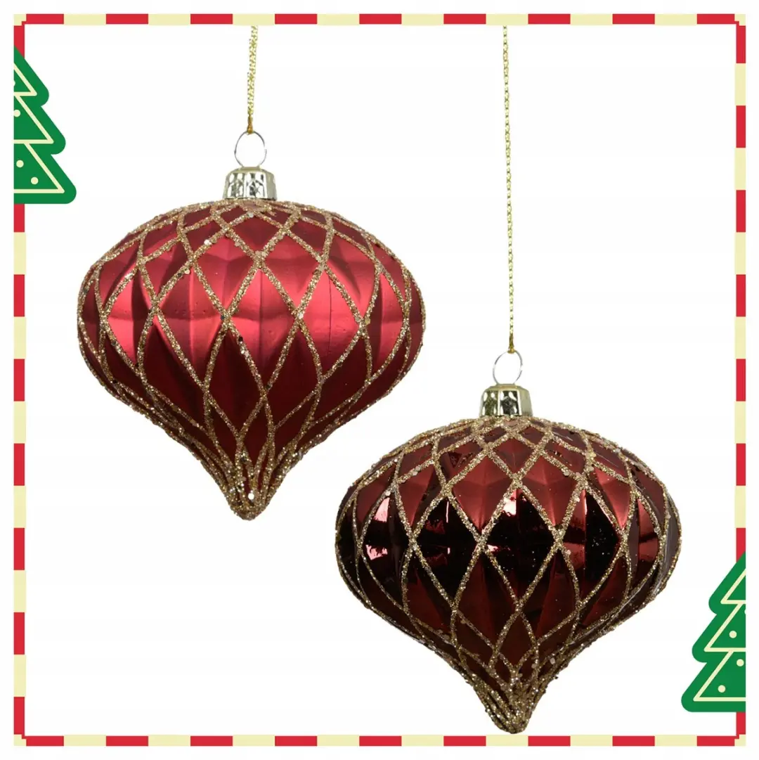 Bordeauxrode Kerstballen 8cm - 6 Stuks - Onbreekbaar met gouden decoratie - afbeelding 3 van 3