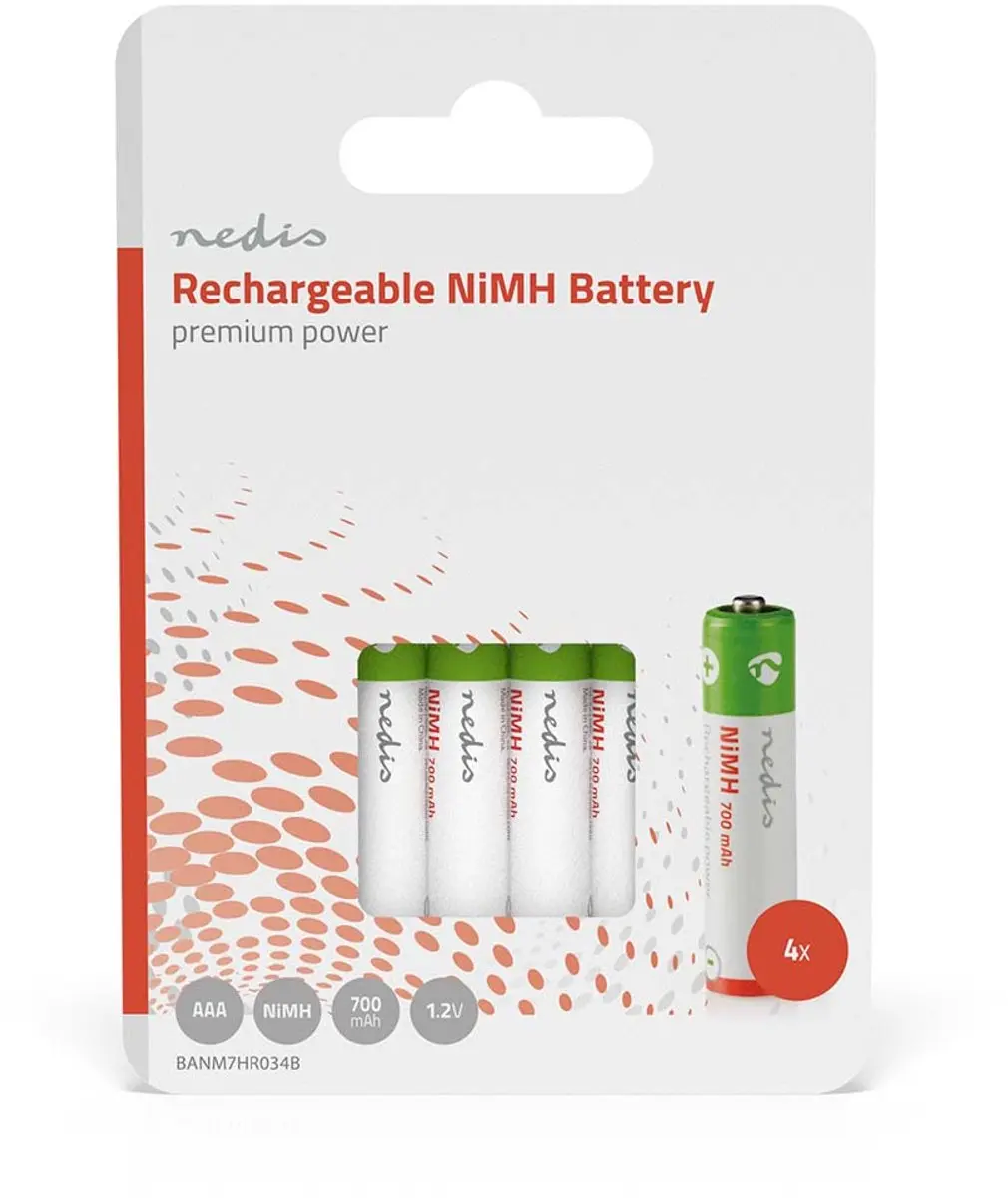 Nedis AAA Oplaadbare NiMH Batterij 700mAh - 4 Stuks - afbeelding 3 van 6
