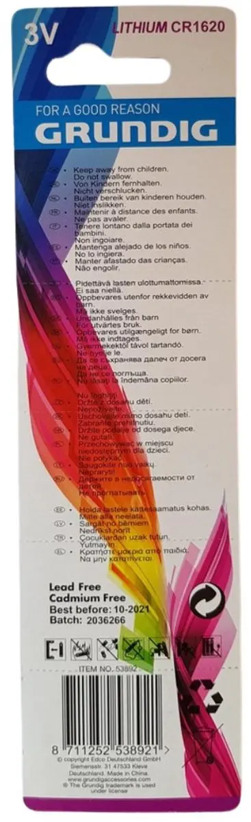 Grundig Knoopcelbatterijen CR1620 - 5 Stuks - afbeelding 2 van 5