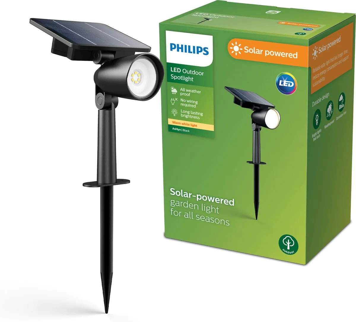 Philips Ashlyn Zonne-energie Sokkellamp - 1.4W Warm Wit 2700K - Zwart