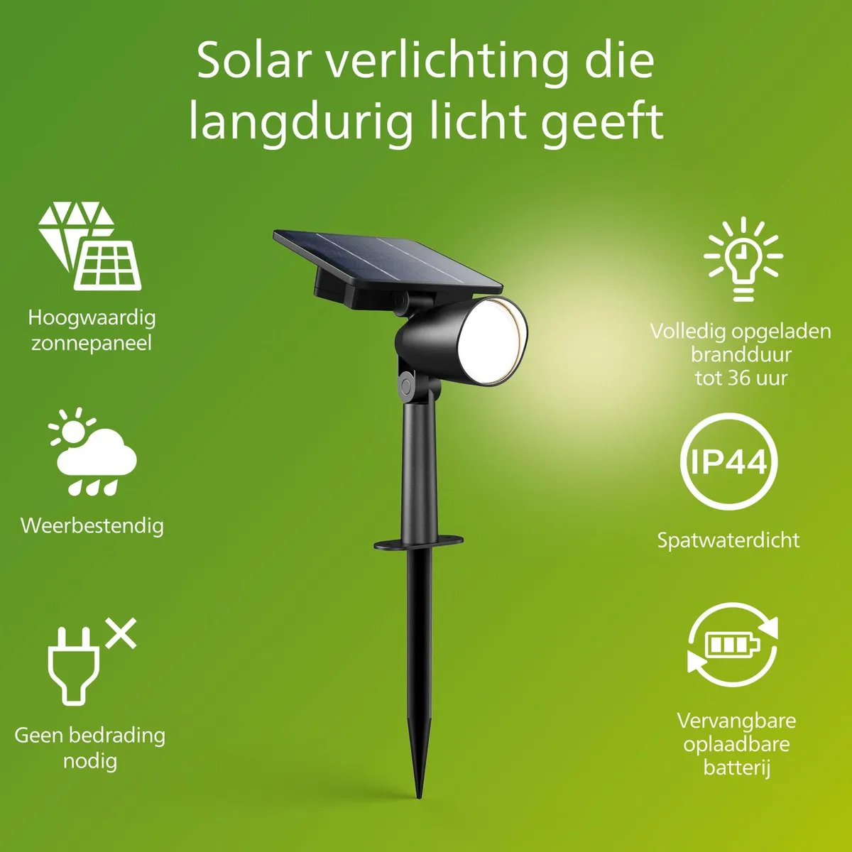 Philips Ashlyn Zonne-energie Sokkellamp - 1.4W Warm Wit 2700K - Zwart