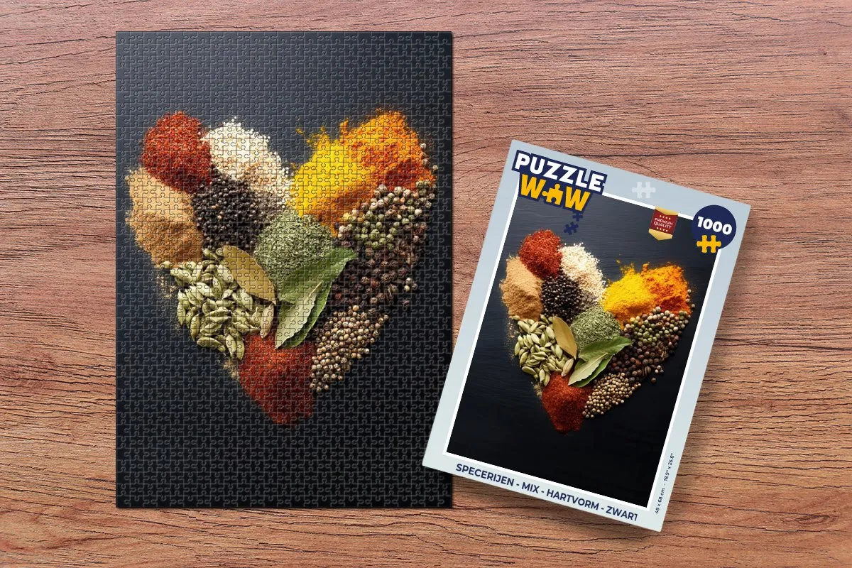 PuzzleWow Hartvorm Puzzel 1000 Stuks - Specerijen - Zwart