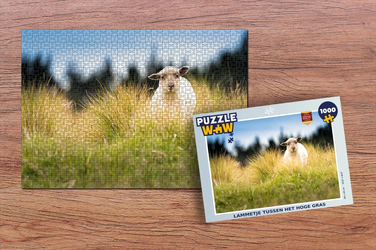PuzzleWow Legpuzzel Lammetje tussen het hoge gras 1000 Stuks - Multicolor