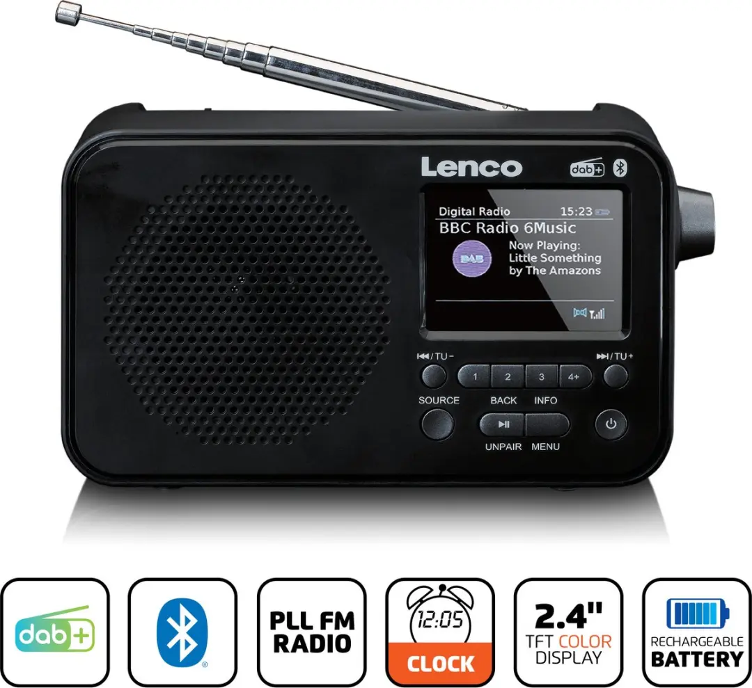 Lenco PDR-036BK DAB/FM Radio - Bluetooth - Zwart - afbeelding 6 van 6