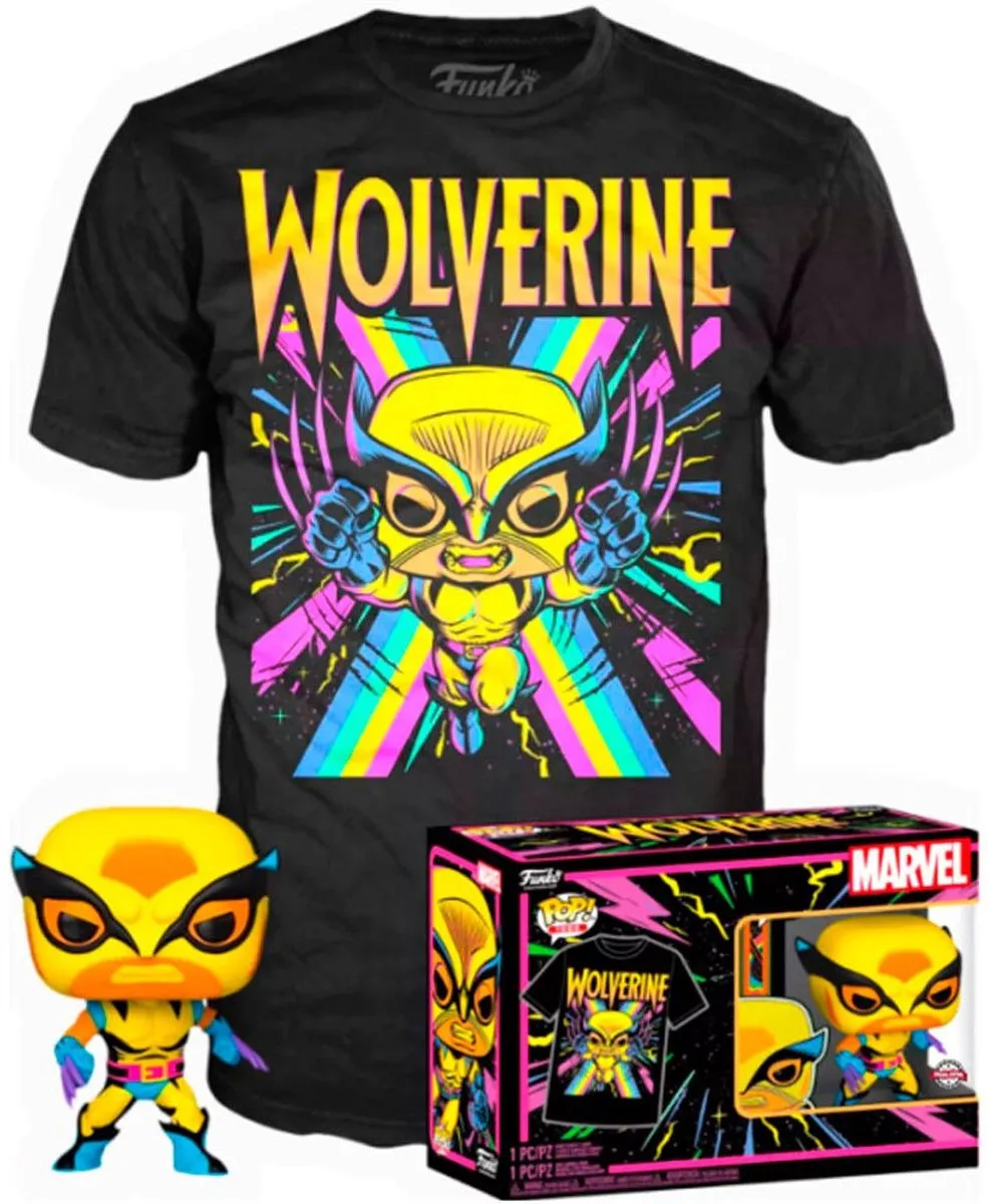 Marvel Funko POP! Wolverine Blacklight Verzamelfiguur & T-shirt Set - Zwart