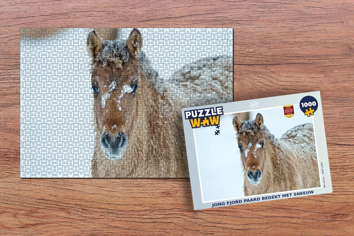 PuzzleWow Legpuzzel 1000 Stuks - Jong Fjordpaard Onder Sneeuw - Multicolor