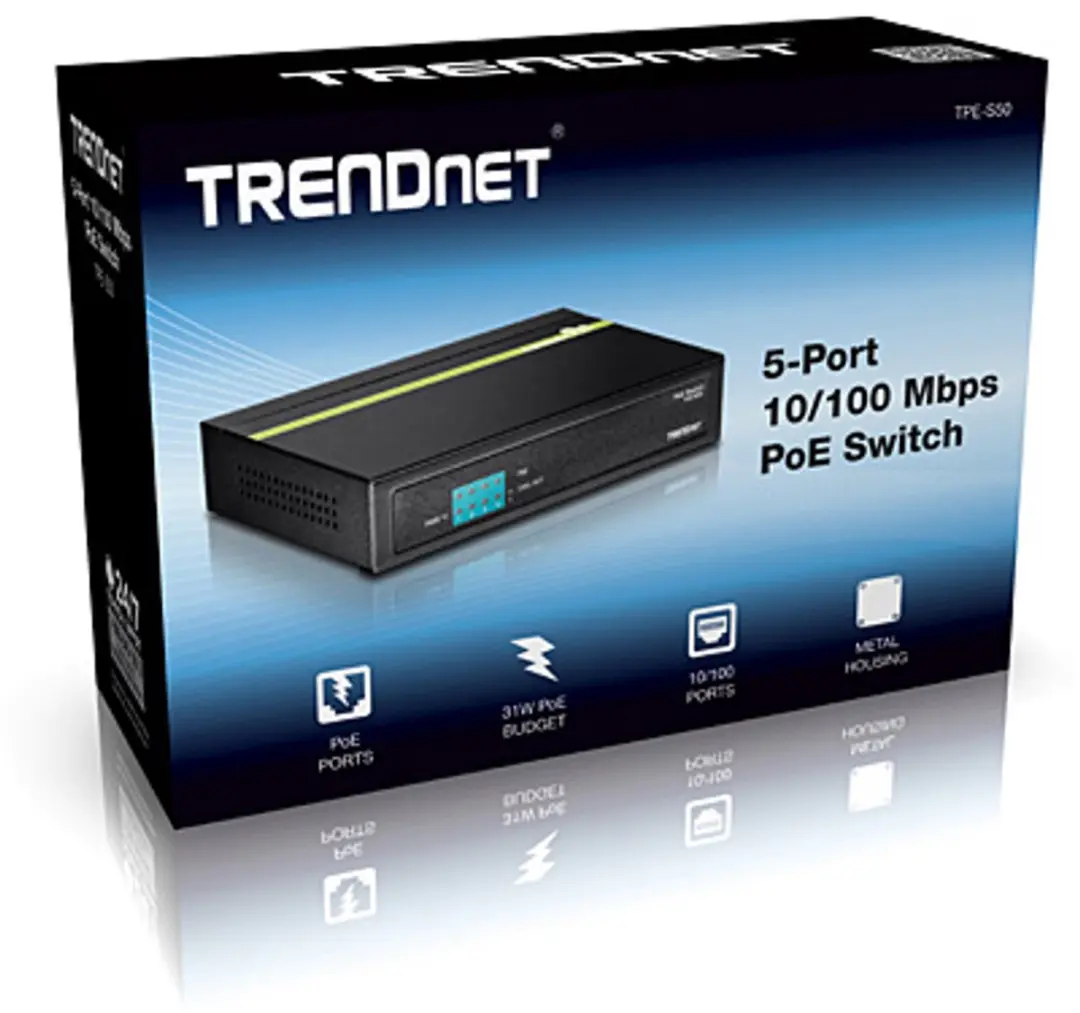 Trendnet TPE-S50 PoE-switch 5-poorts 10/100Mbps - Zwart - afbeelding 5 van 6