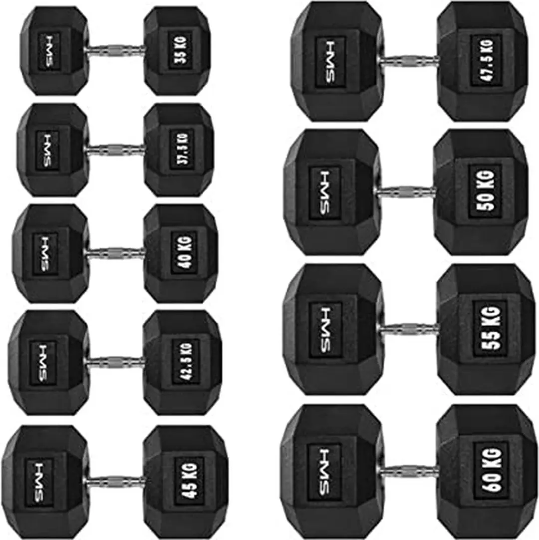 HMS HEX PRO Zeshoekige Dumbbell 22.5kg - Gumma Greep - afbeelding 6 van 6