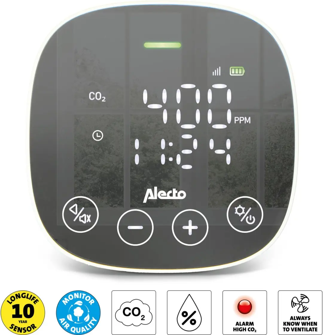 Alecto AQ30 CO2-meter met NDIR-sensor - Luchtvochtigheidsmeter Wit - afbeelding 2 van 6