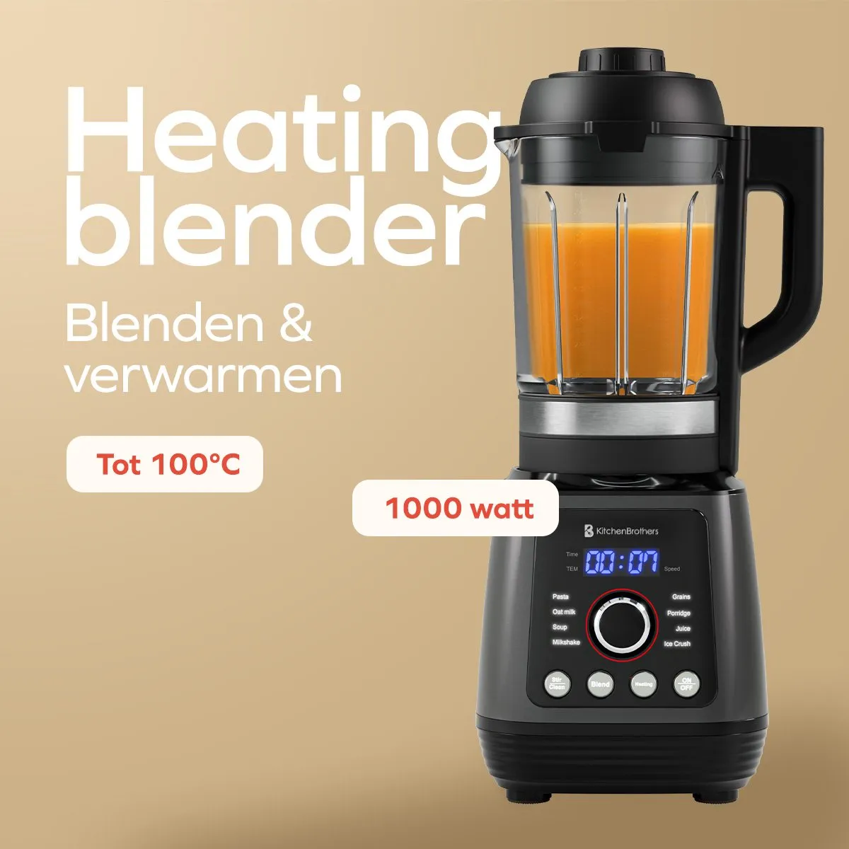 KitchenBrothers Thermoblender 1.75L - 1000W - Zwart
