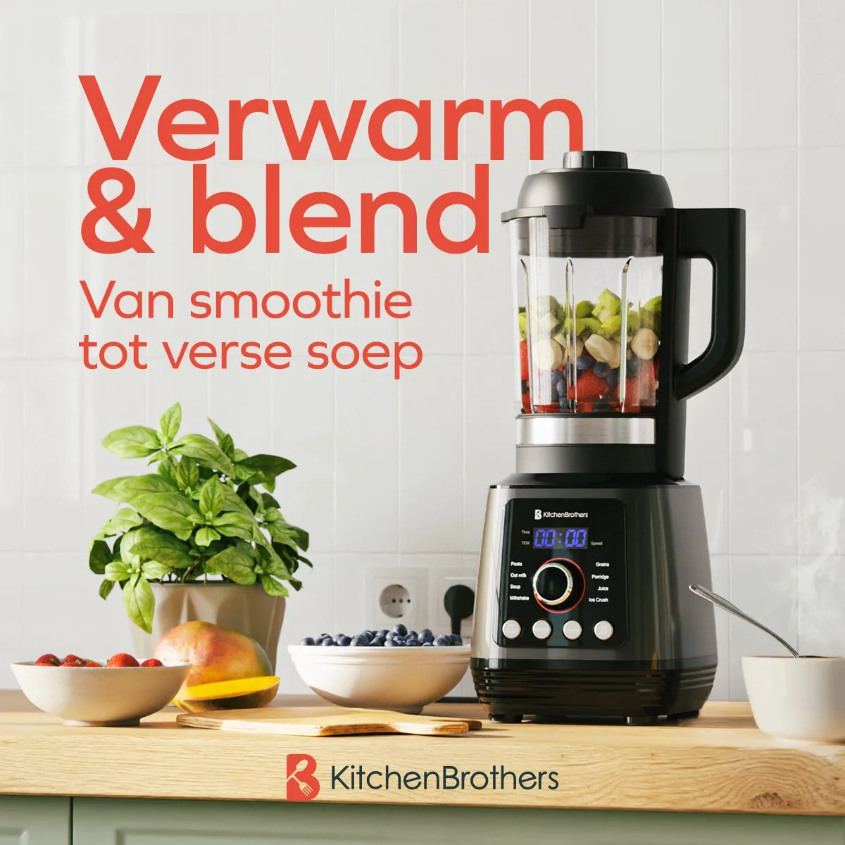 KitchenBrothers Thermoblender 1.75L - 1000W - Zwart